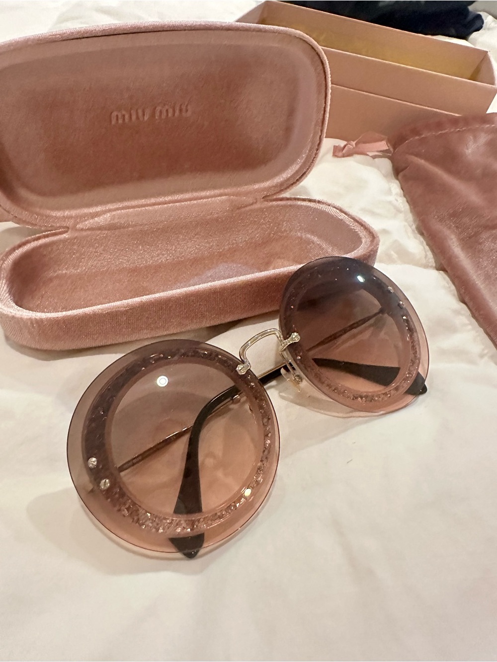 Miu Miu SMU10R Pink Glitter Round Sunglasses w/ Box & Case